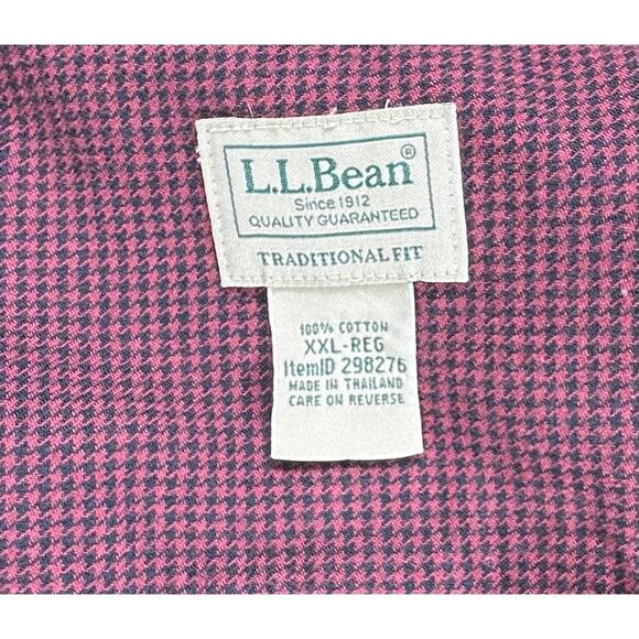 LL Bean Mens Flannel Shirt Size XXL Burgundy Houndstooth Outdoor Camping Casual - Picture 2 of 7